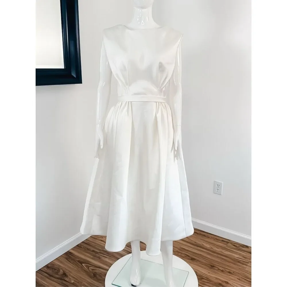 Amsale Mikado A-Line Midi-Dress in color Ivory Size 10